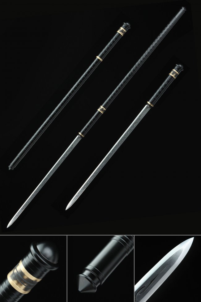 1045 Carbon Steel Expandable Spear Sword with Black Iron Saya and Brass Accents - Ninjato Collectible