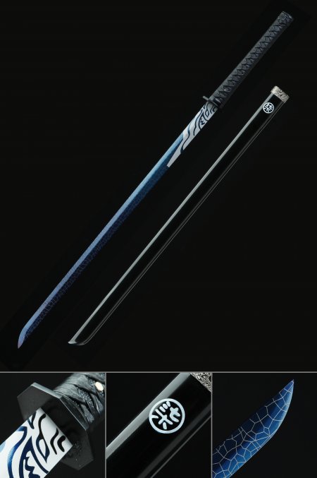 Straight Sword, Handmade Chokuto Ninjato Sword Spring Steel With Blue Blade