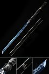 Chokuto Straight Sword, Handmade Ninjato Sword High Manganese Steel No Guard With Blue Blade