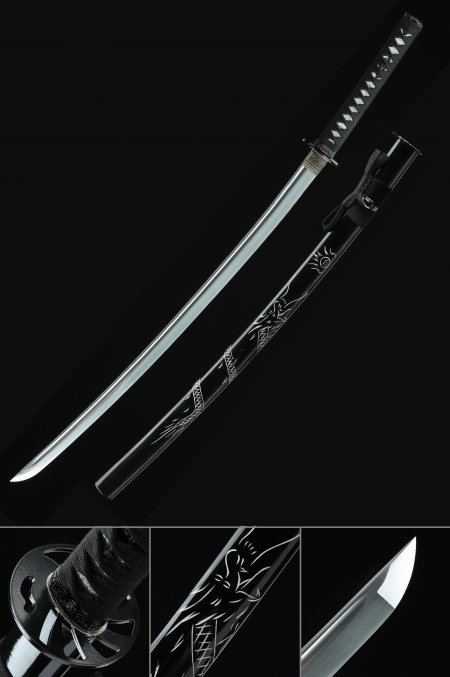 Handmade Japanese Katana Sword High Manganese Steel With Black Scabbard