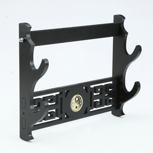 Handmade Black Wooden Double Tier Katana Sword Stand Holder Display Rack Stand Wall Mount