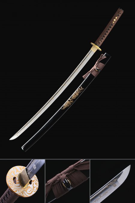 Japanese Sword, Handmade Samurai Sword 1045 Carbon Steel With Black Scabbard