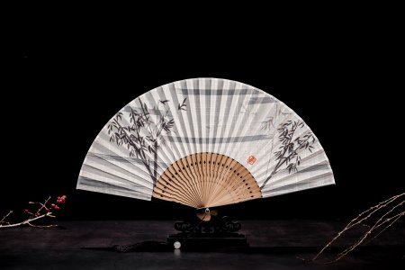 Japanese Folding Cotton And Linen Hand-held Fan With Bamboo Frame For Decoration