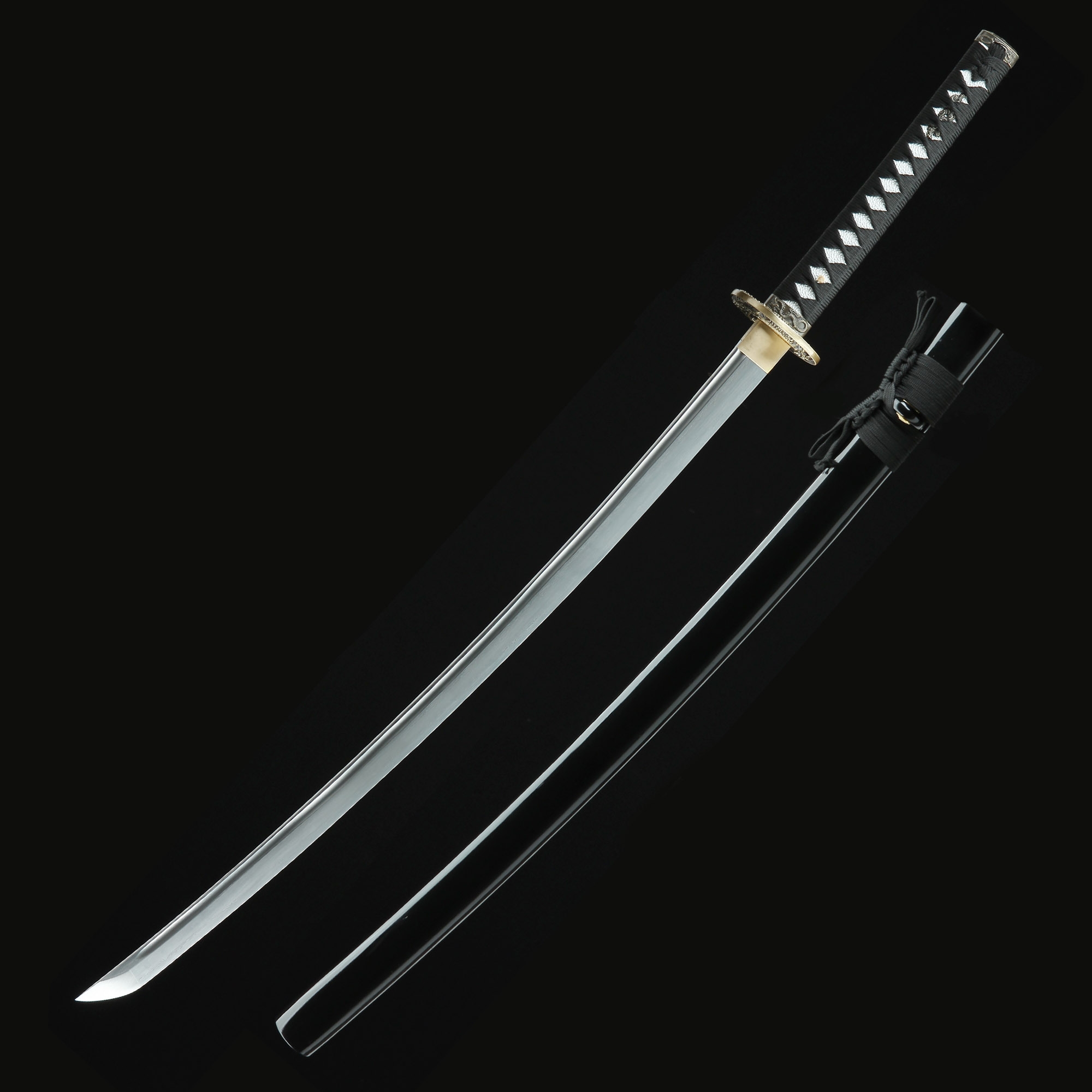 Black Katana | Damascus Steel Katana Sword with Black Piano