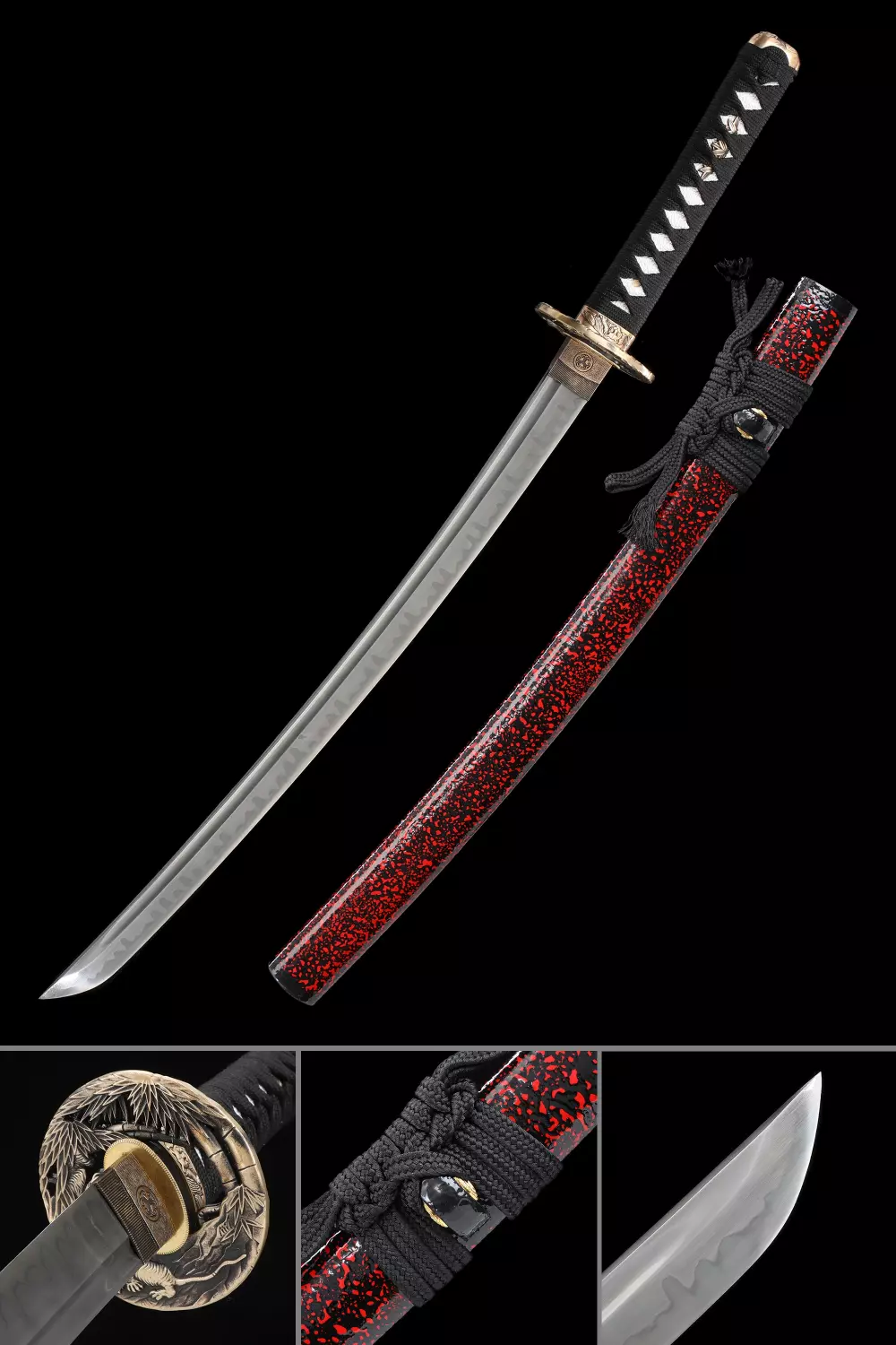 Wakizashi | T10 Carbon Steel Wakizashi with Phoenix Tsuba in Black