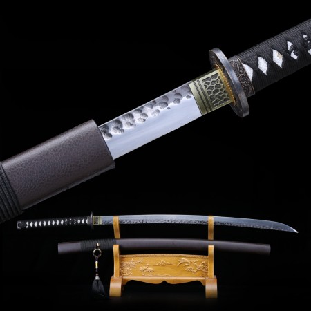 Handmade Traditional Japanese Katana Sword High Manganese Steel With Brown Leather Scabbard
