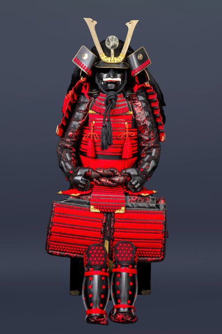 Handmade Oda Clan Kachi Red And Black Japanese Samurai Armor, Life Size Yoroi