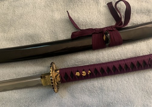 Handmade Japanese Katana Sword With Golden Sunflower Tsuba