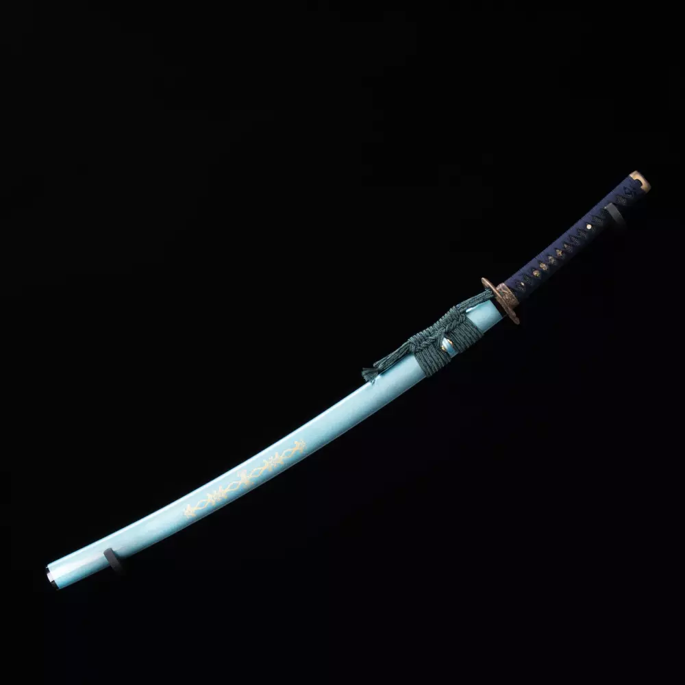 Blue Katana | Damascus Steel Katana with Teal Lacquered Saya