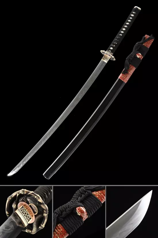 Handmade Japanese Samurai Sword T10 Folded Clay Tempered Steel Real Hamon With Snake Tsuba