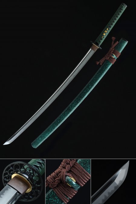 Handmade Japanese Katana Sword With Dark Green Saya