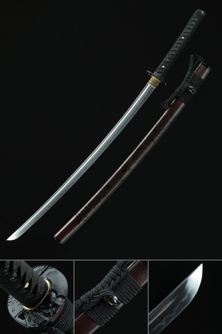 Handmade Japanese Katana Sword T10 Folded Clay Tempered Steel Real Hamon  With Brown Scabbard