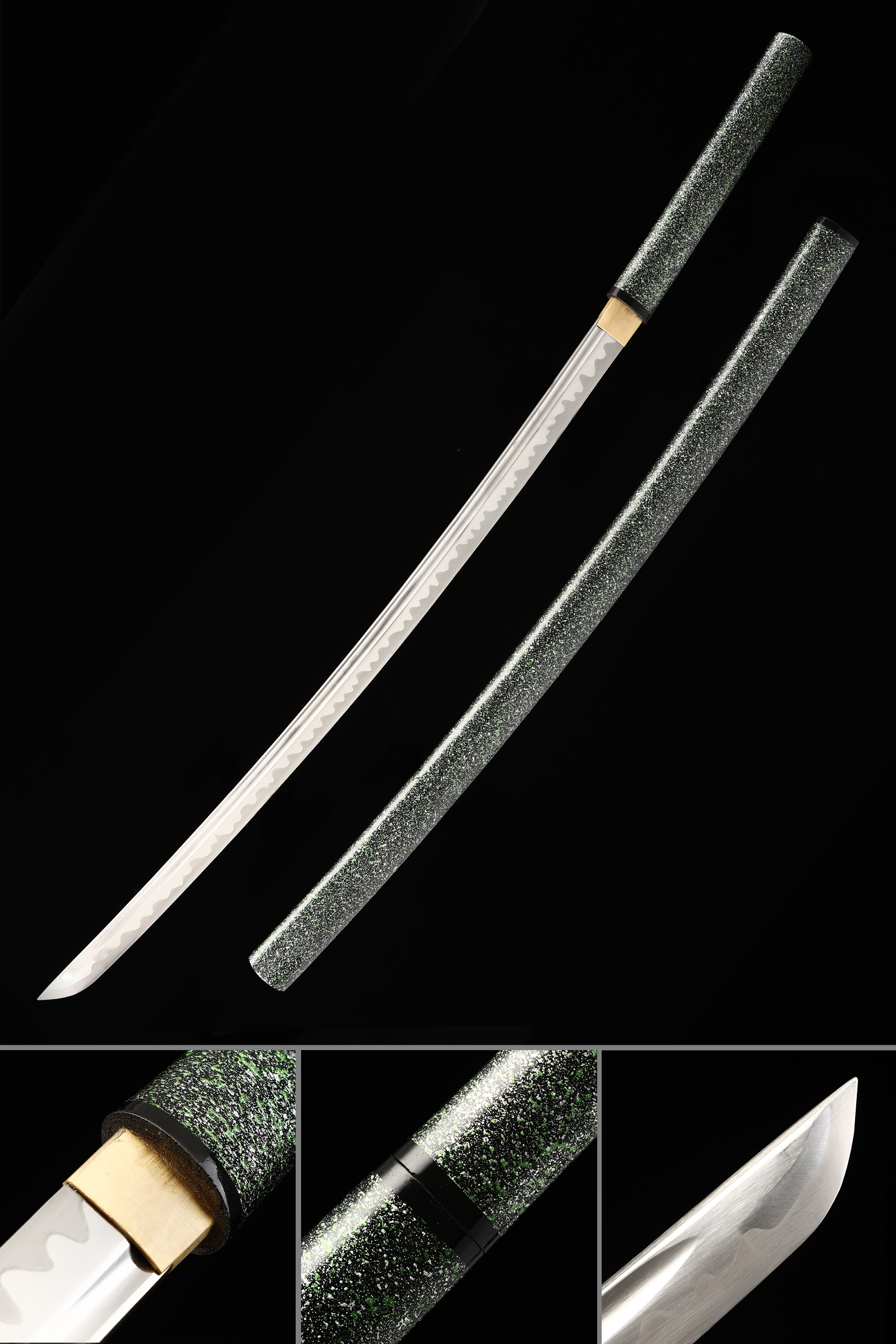 Handmade Green And Black Shirasaya Katana Sword