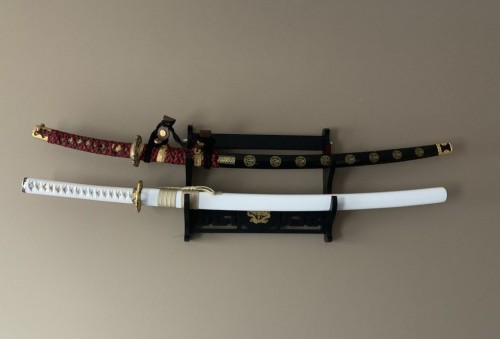 Handmade Japanese Sword With Blue Blade And White Scabbard