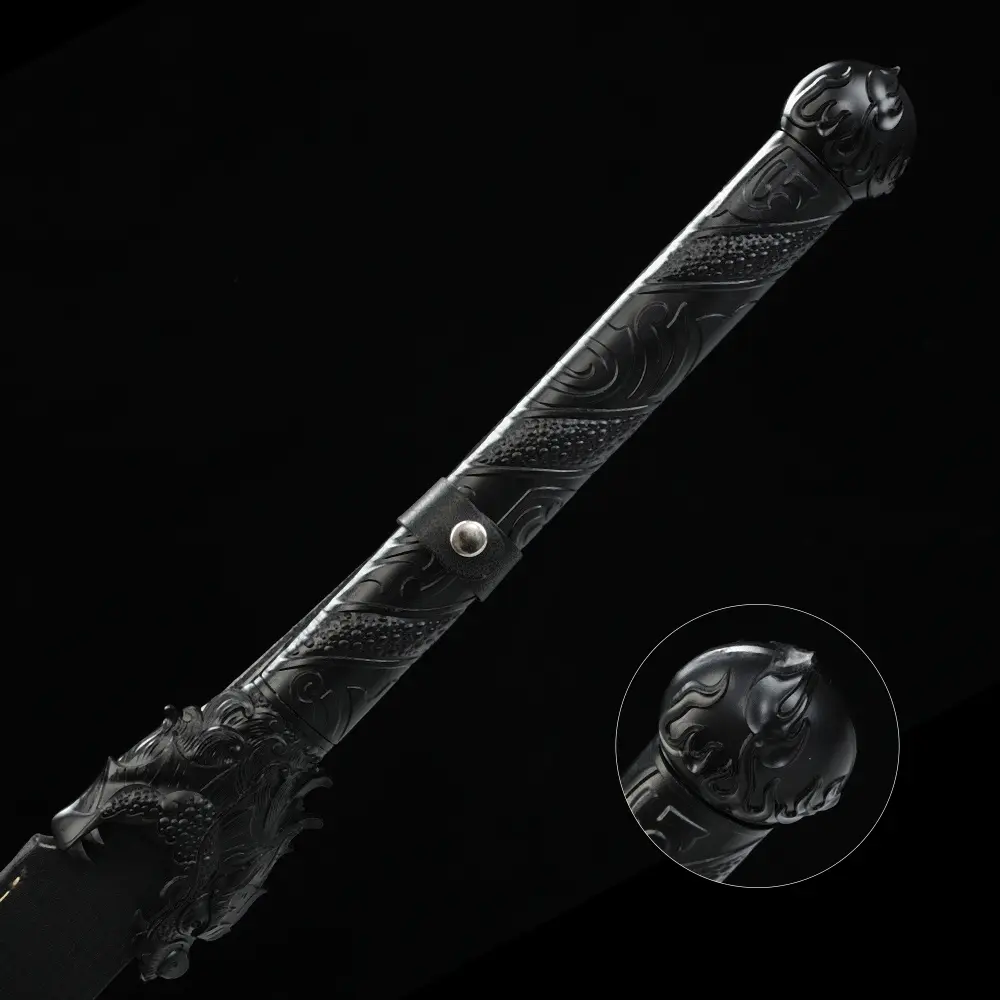 Handmade 1060 Carbon Steel Fantasy Sword With Black Pu Leather