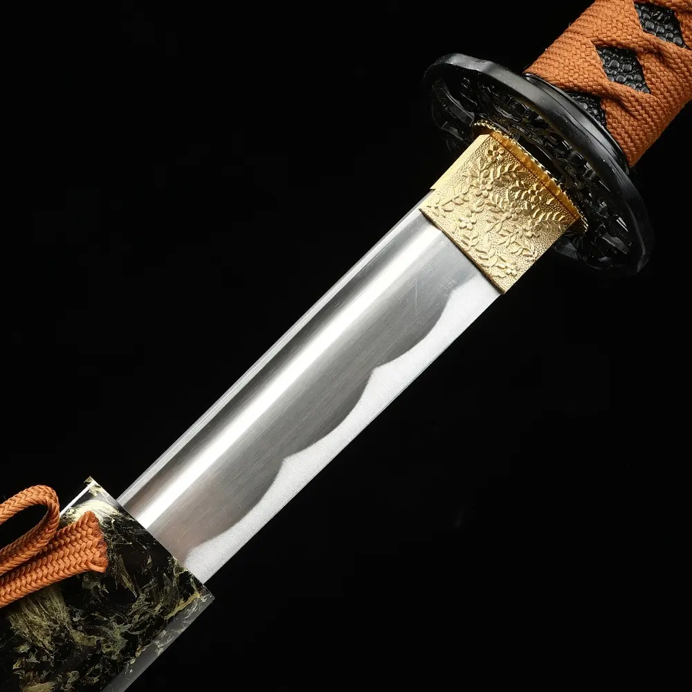 1060 Carbon Steel Wakizashi with Black Lacquer Saya - Orange Ito
