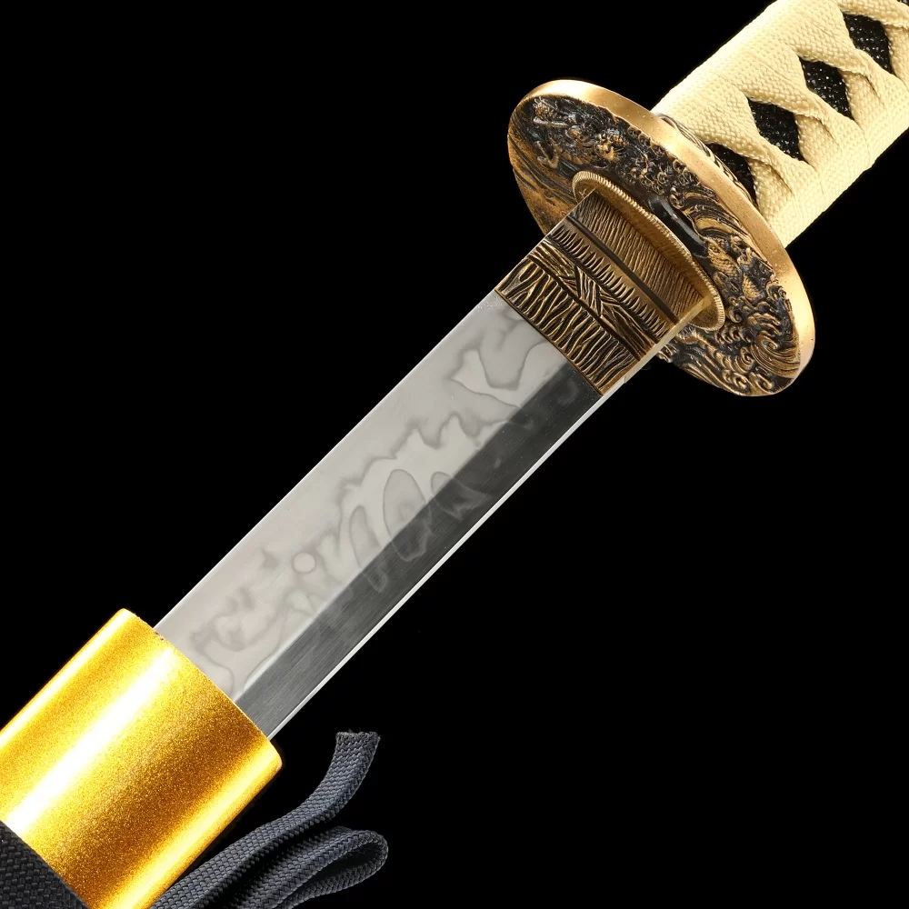 Yellow Katana | T10 Carbon Steel Katana with Gold Dragon Saya