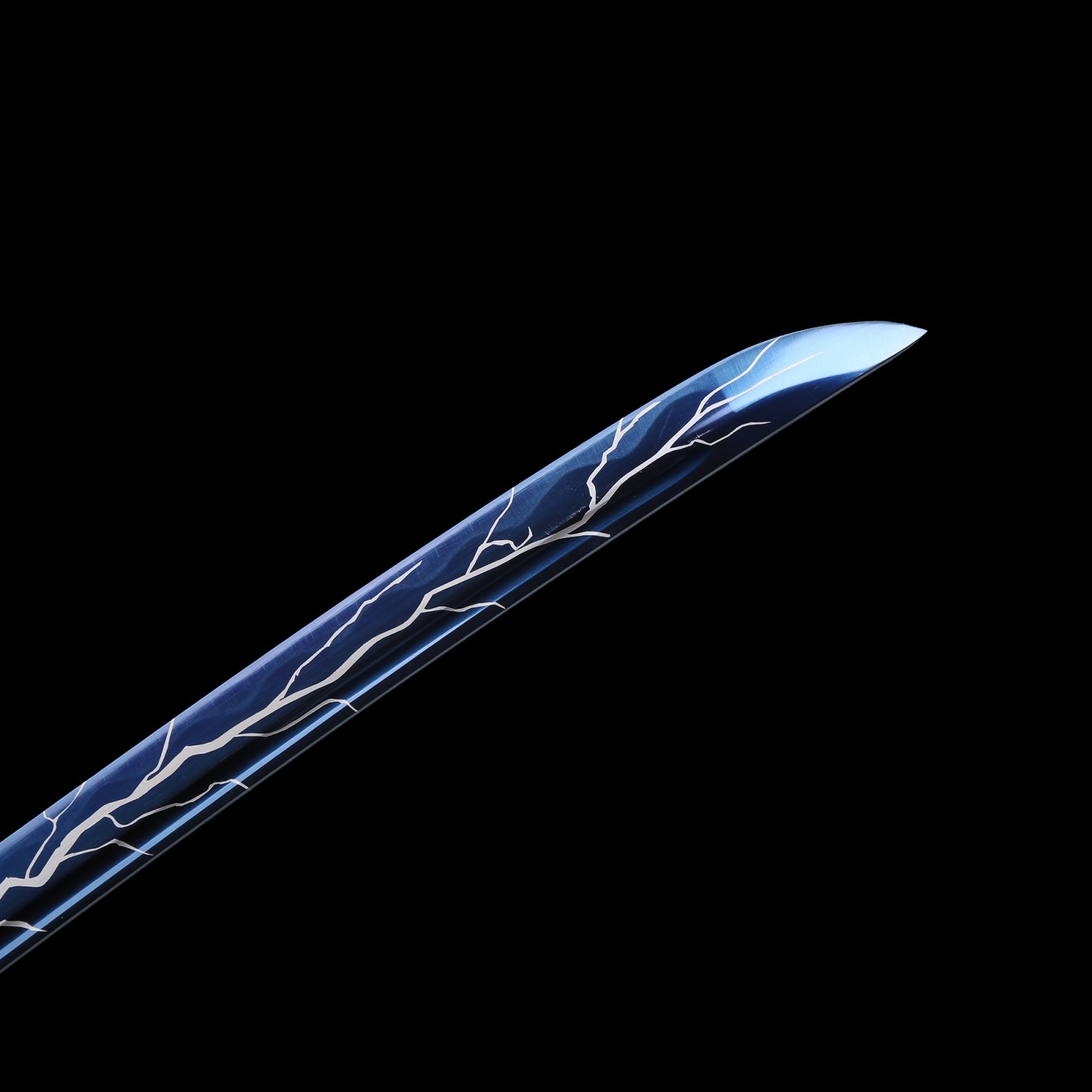 Blue Lightning Blade Katana, Handmade Japanese Sword High Manganese Steel With Silver Scabbard