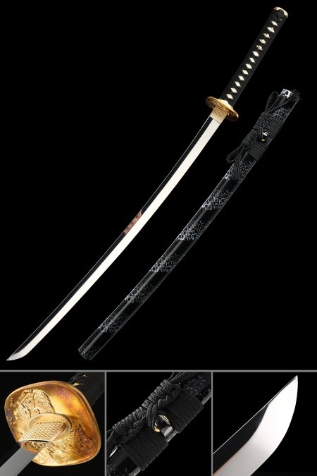 Handmade Japanese Samurai Sword 1095 Carbon Steel With Black Scabbard