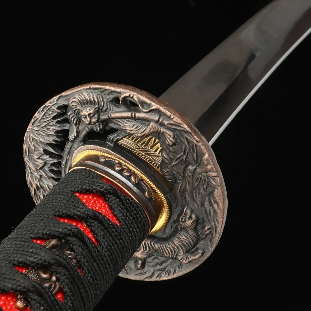 Red Katana | T10 Clay Tempered Katana with Real Hamon - Red Tiger