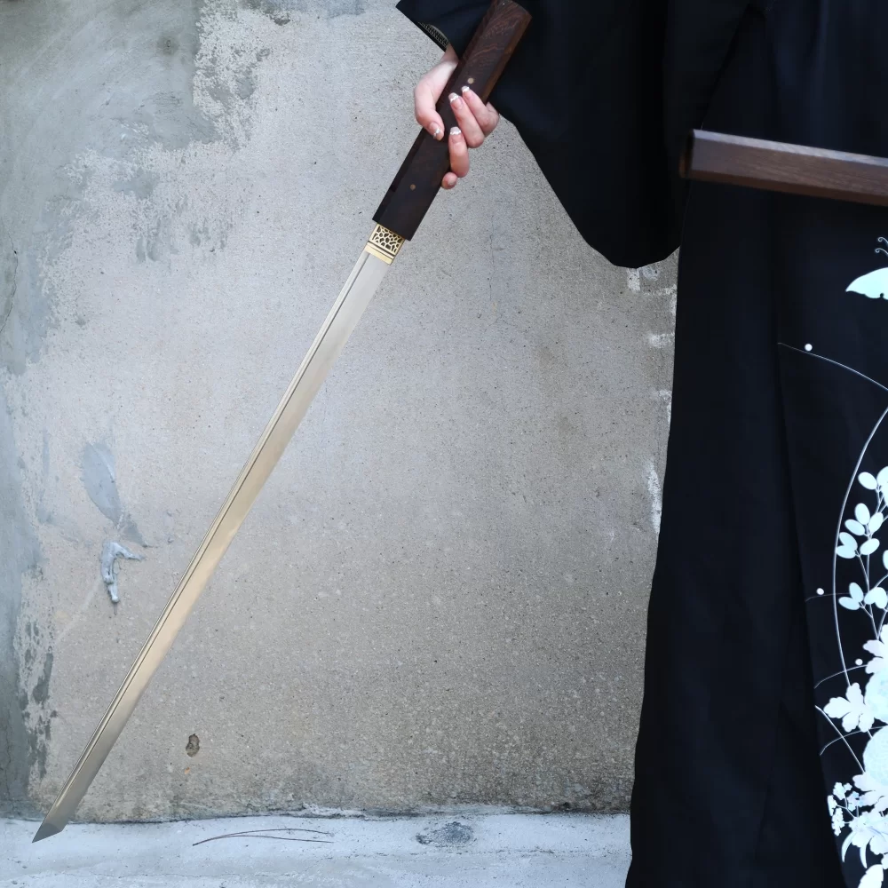 T10 Carbon Steel Ninjato in Shirasaya Style with Rosewood Saya and