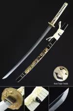 Handmade Japanese Katana Sword T10 Folded Clay Tempered Steel Real Hamon