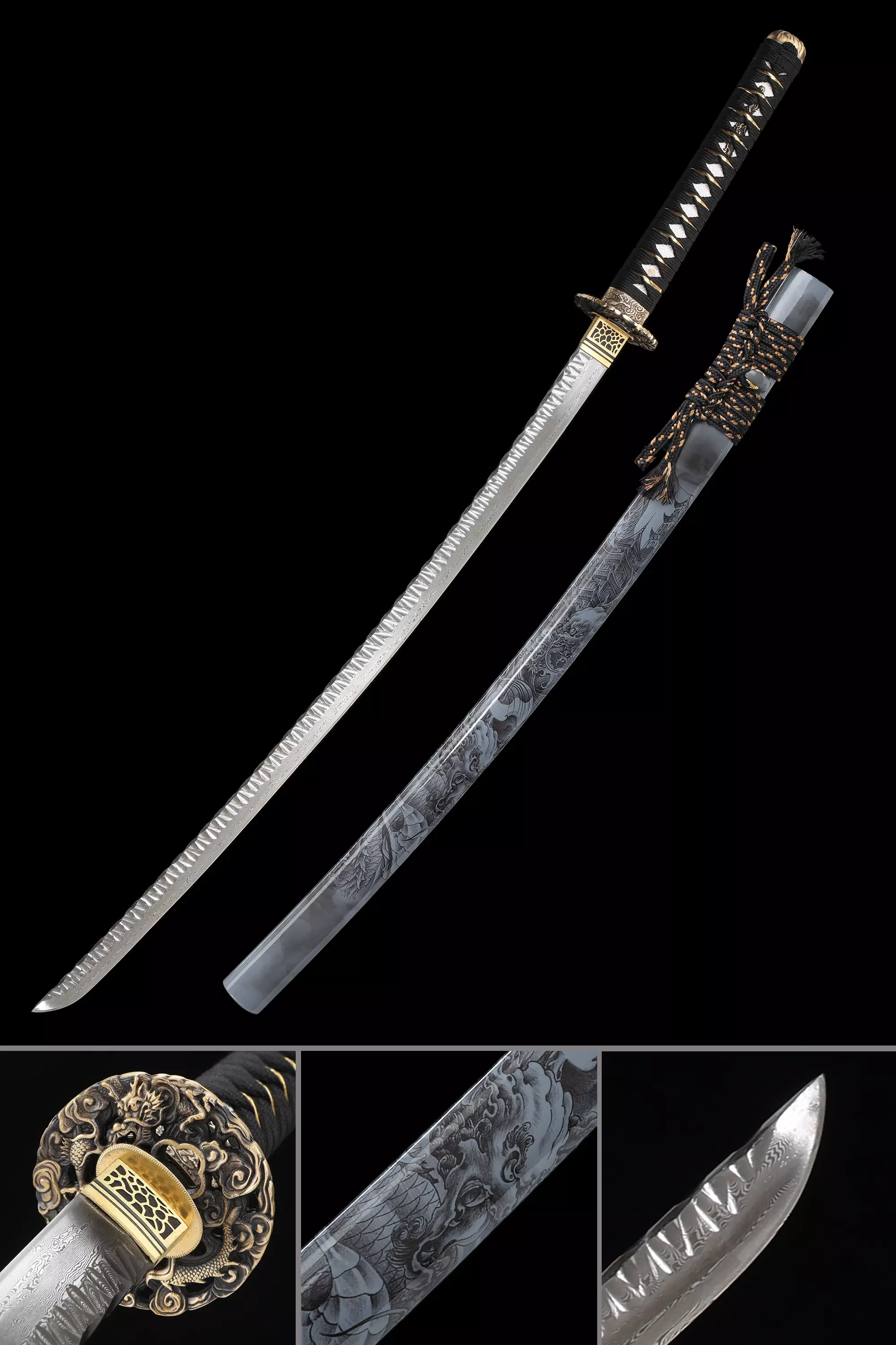 Damascus Katana | Handmade Japanese Katana Sword Pattern Steel With ...