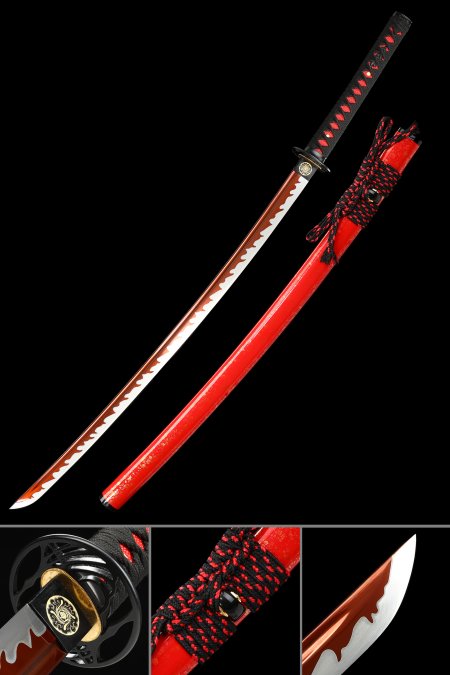 Handmade Full Tang Katana Sword 1095 Carbon Steel With Red Blade