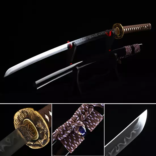 Handmade Japanese Samurai Sword T10 Folded Clay Tempered Steel Real Hamon