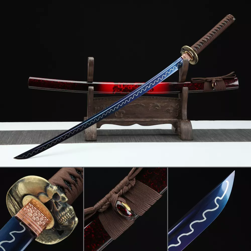 Handmade 1095 Steel Blue Blade Buddha And Skull Tsuba Theme Japanese Katana Samurai Swords Truekatana