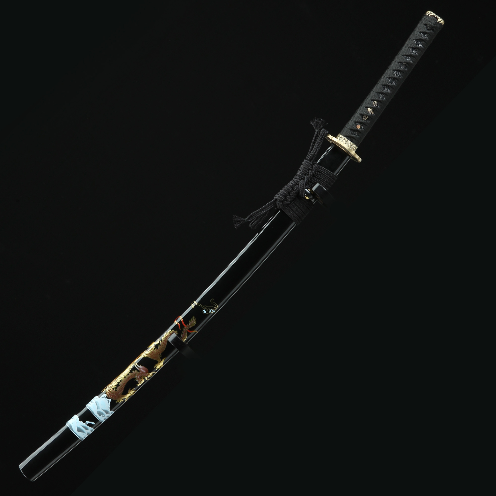  Katana hecha a mano de acero de Damasco negro, hoja plegada  espada samurái japonesa espada afilada de corte real : Deportes y  Actividades al Aire Libre