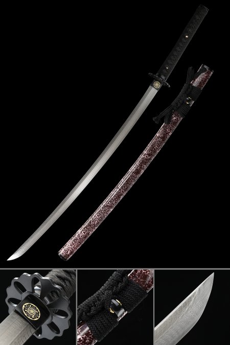 Handmade Full Tang Katana Sword Damascus Steel With Mix-color Scabbard