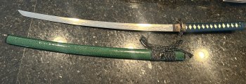 Handmade Japanese Samurai Sword With Green Scabbard