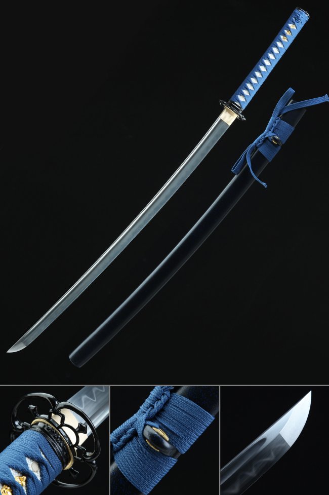 Flower Tsuba T10 Carbon Steel Katana, Clay Tempered, Full Tang & Handmade