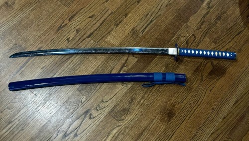 Handmade Japanese Samurai Sword 1045 Carbon Steel With Blue Blade And Scabbard