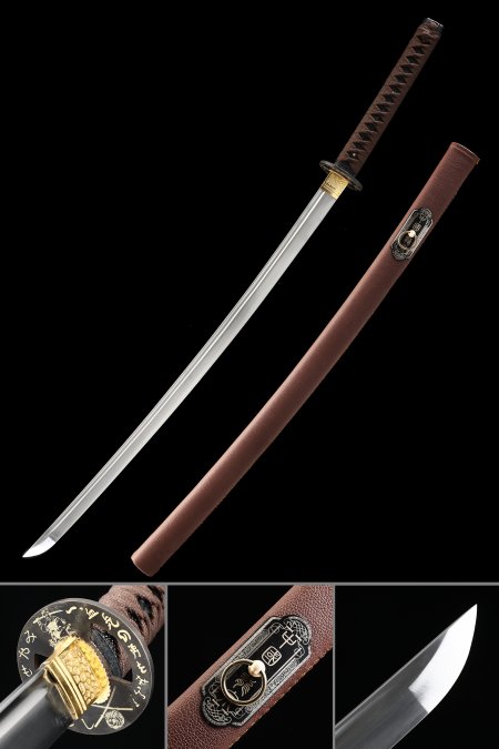 Handmade Japanese Samurai Sword High Manganese Steel Full Tang With Brown Scabbard