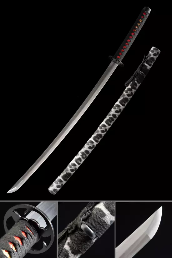 Handmade Japanese Katana Sword With Black Leather Scabbard