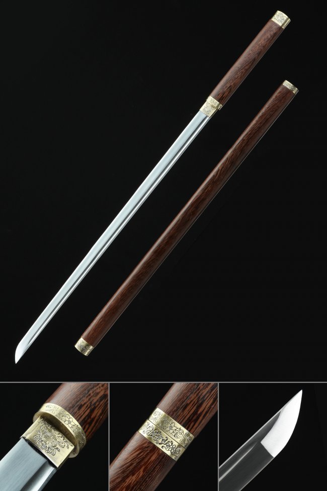 Fujitora Issho Sword - 1045 Carbon Steel Ninjato with Rosewood Saya and Gold Alloy Fittings
