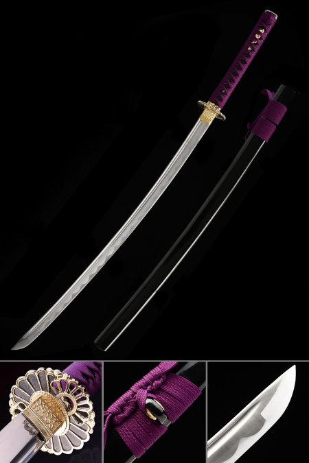 Japanese Sword, Handmade Japanese Katana Sword 1045 Carbon Steel With Golden Sunflower Tsuba