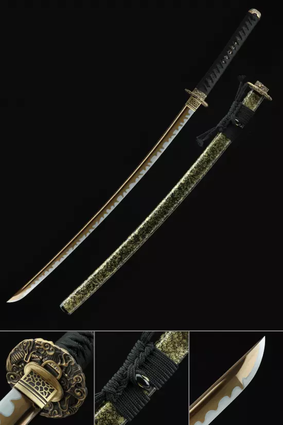 Handmade Japanese Katana Sword High Manganese Steel With Golden Blade