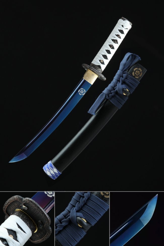 Ghost of Tsushima Tanto - Jin Sakai Short Sword Replica, 1065 Carbon Steel, Blue Blade