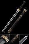Handmade Chinese Straight Double Edged Sword Han Dynasty With Black Scabbard