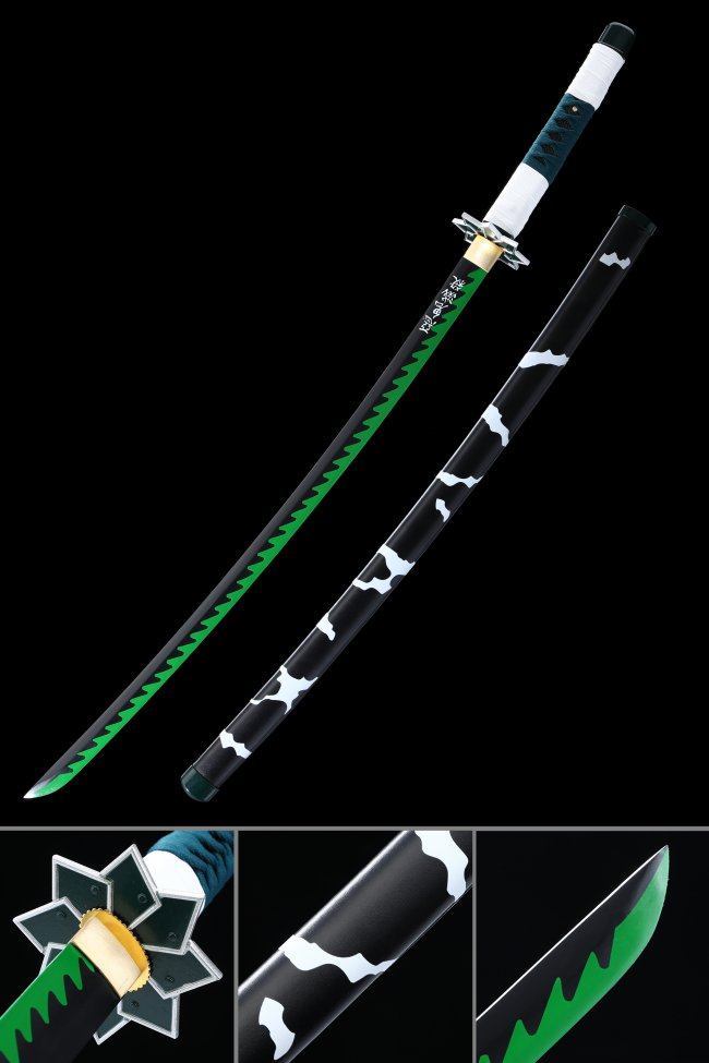 Sanemi Shinazugawa Sword - Kimetsu No Yaiba Wind Hashira Nichirin, 1045 Carbon Steel, Green Tsuba
