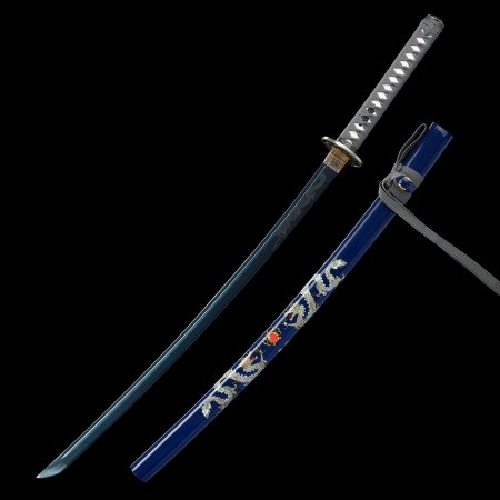 Handmade Full Tang Samurai Sword 1065 Carbon Steel With Blue Blade