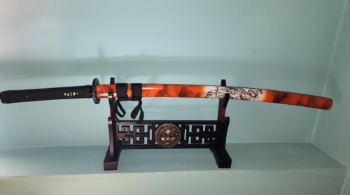 Handmade Japanese Samurai Sword Melaleuca Steel With Red Scabbard