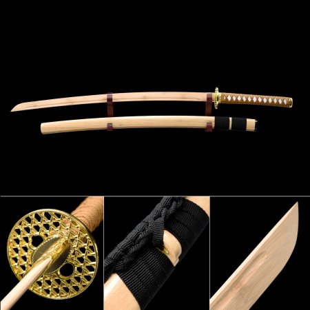 Handmade Natural Bamboo Wooden Blade Unsharpened Katana Sword With Bamboo Scabbard And Alloy Tsuba