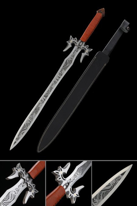 Handmade Fantasy Sword With Black Leather Saya