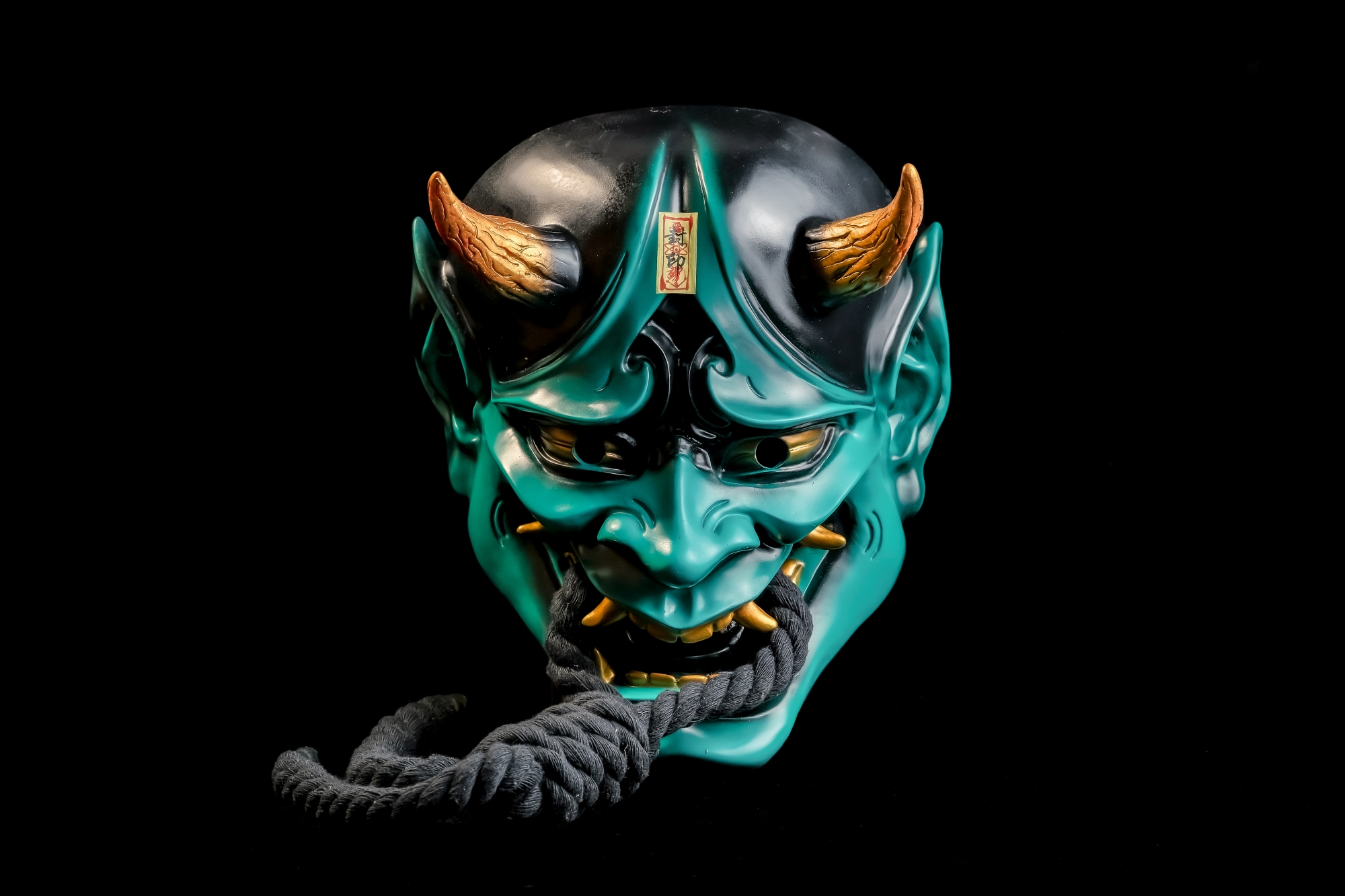 Green Japanese Samurai Oni Mask