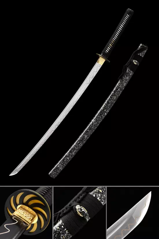 Handmade Japanese Katana Sword High Manganese Steel With Black Scabbard