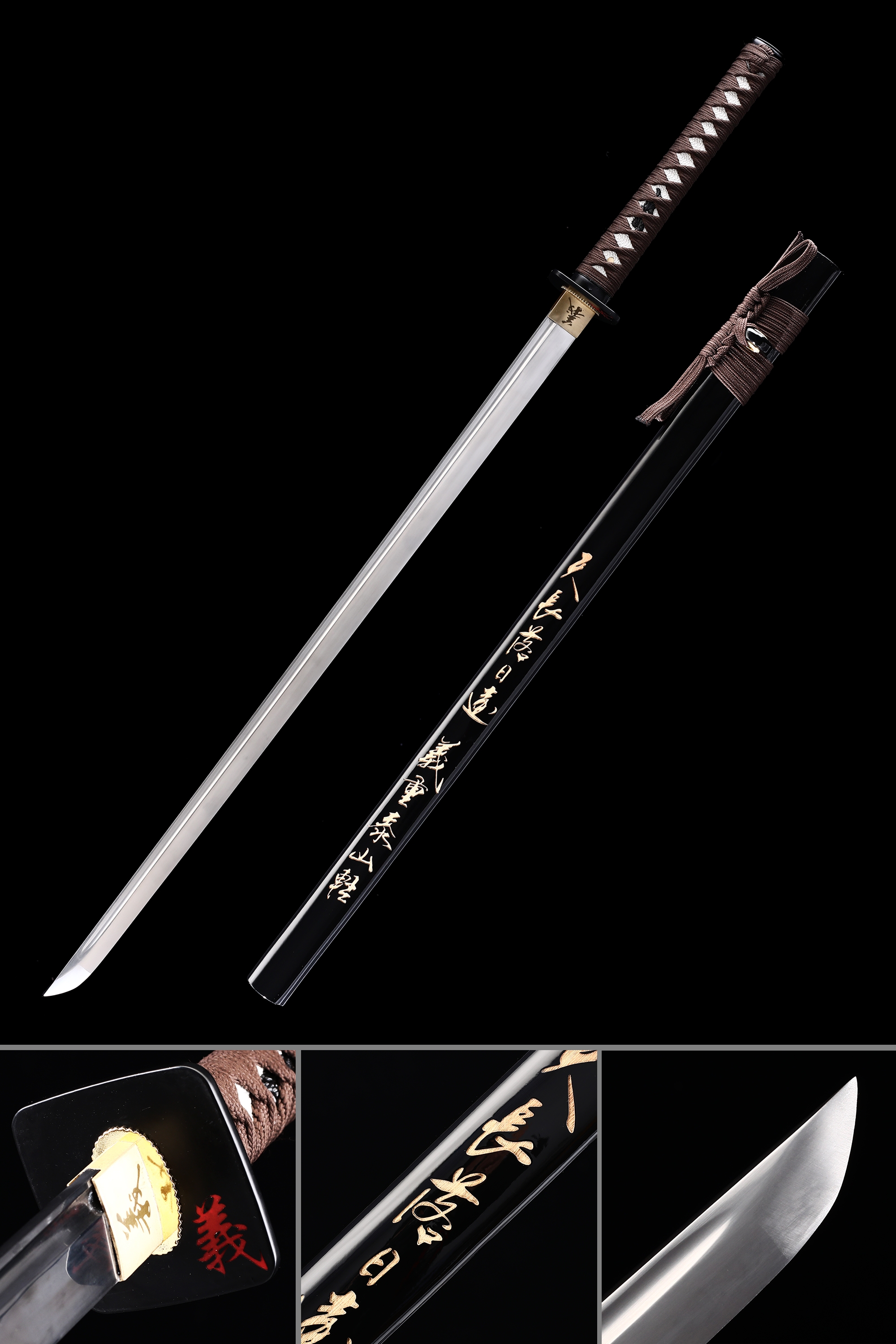 Handmade Ninjato Straight Japanese Sword With Black Scabbard And Iron Tsuba